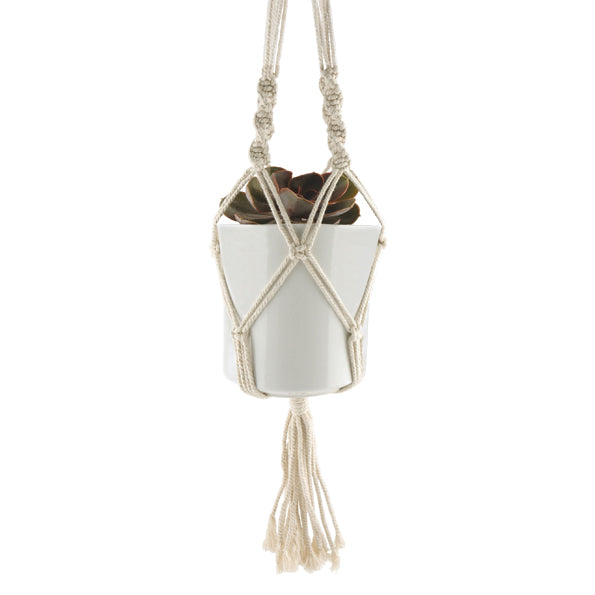 Makramee-Halter mit Topf - Creme
