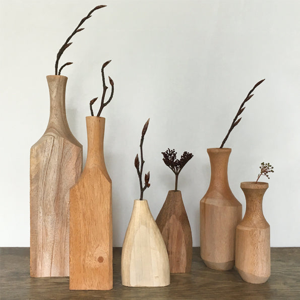 Handgeschnitzte Flaschenvase aus Holz - Groß
