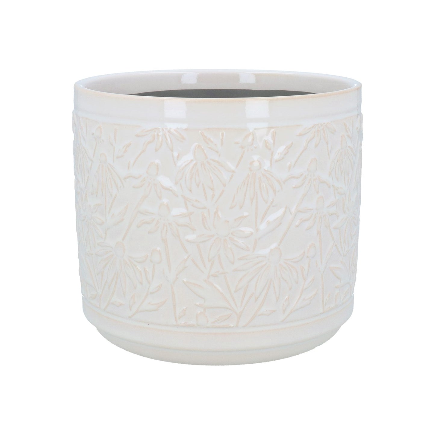 Stoneware Pot Cover 17cm - White Rudbeckia