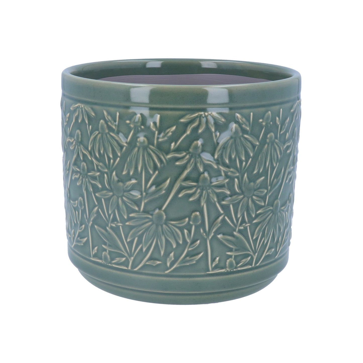 Stoneware Pot Cover 17cm - Dark Sage Rudbeckia