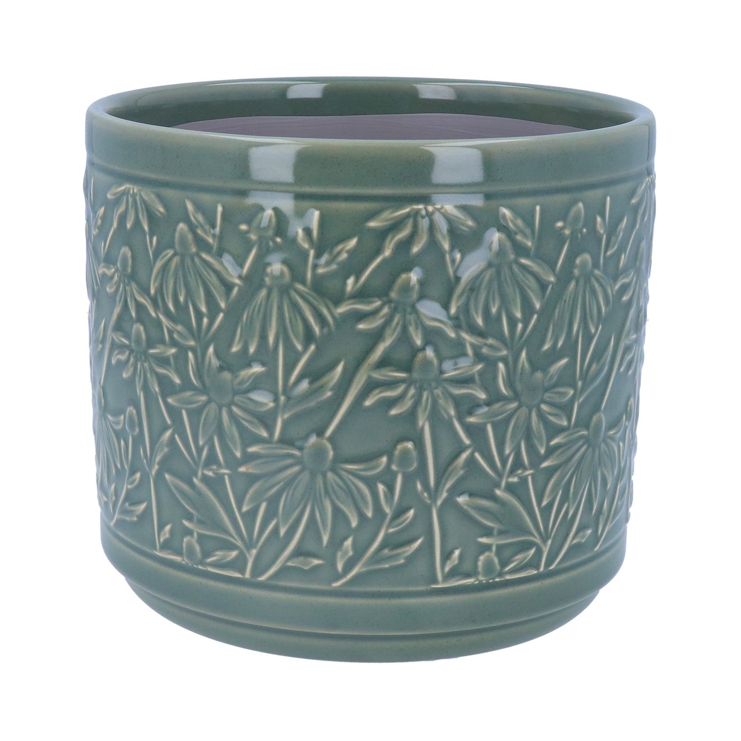 Stoneware Pot Cover 20cm - Dark Sage Rudbeckia