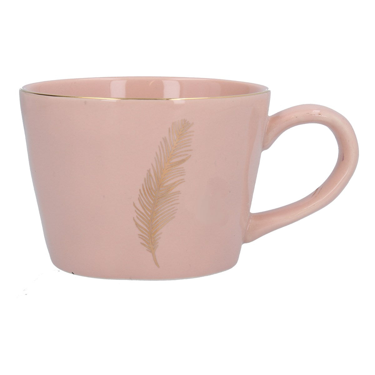 Ceramic Mug 14.2cm - Pink Artisan with Gold Feather