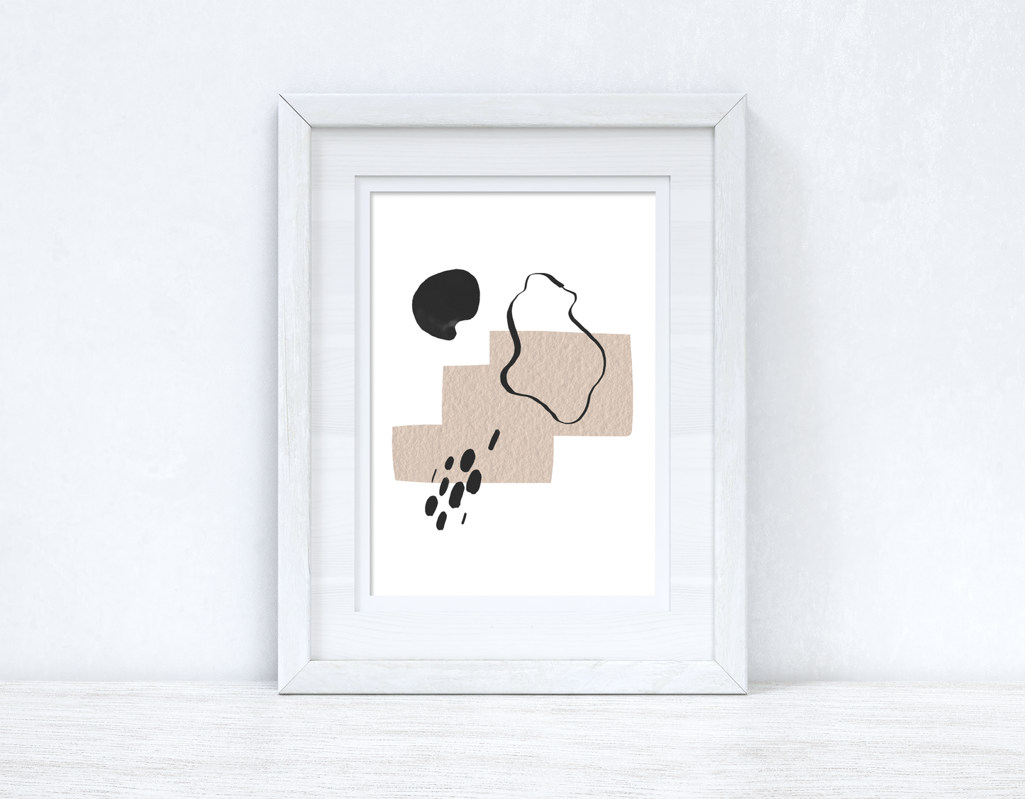 Beige & Black Abstract 3 Colour Shapes Home Wall Decor Print-0