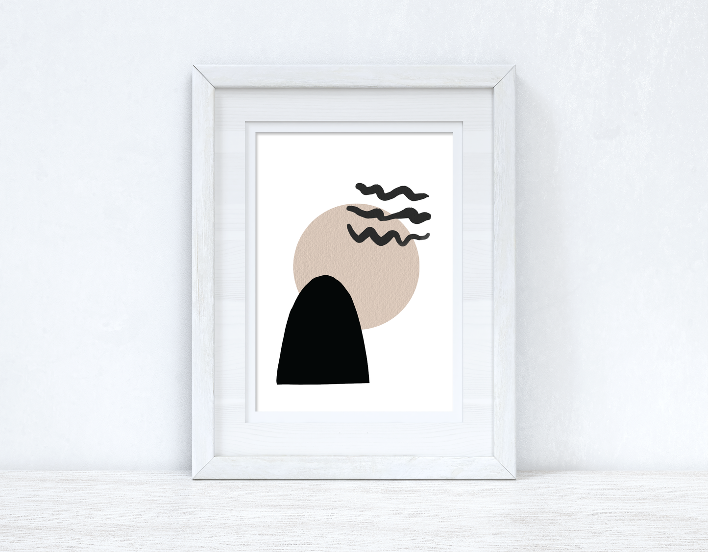 Beige & Black Abstract 4 Colour Shapes Home Wall Decor Print-0