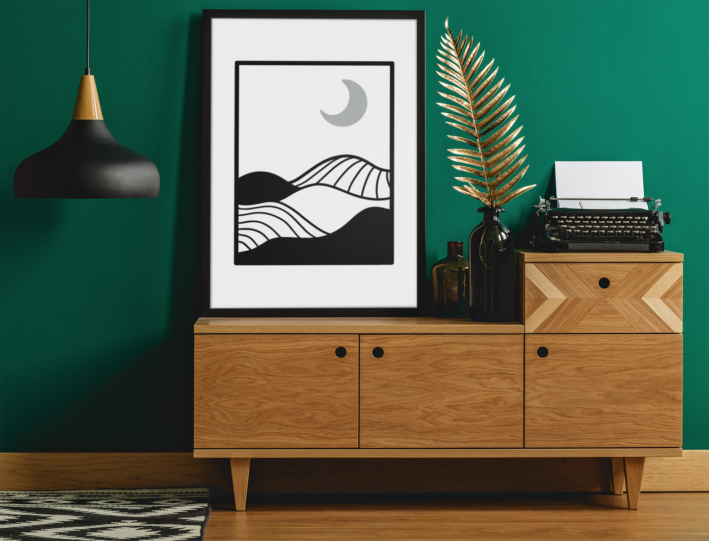 Boho Mountain Moon Scene 2022 Boho Hippie Simple Home Wall Decor Print-0