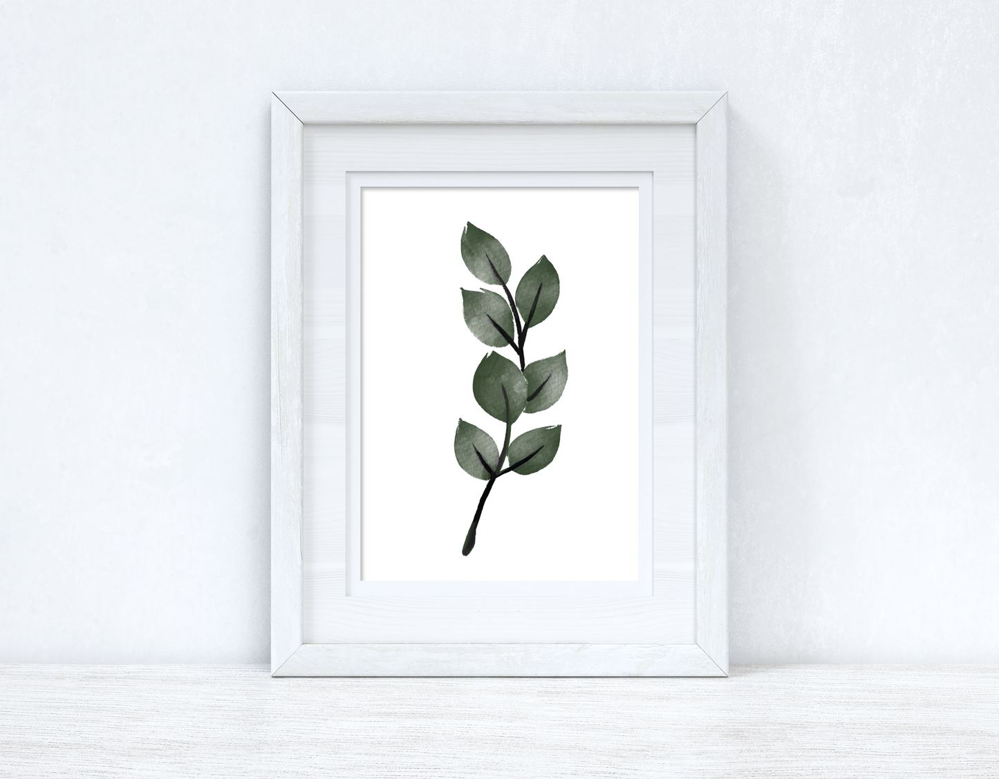 Green & Black Watercolour Leaf 1 Bedroom Home Wall Decor Print-0