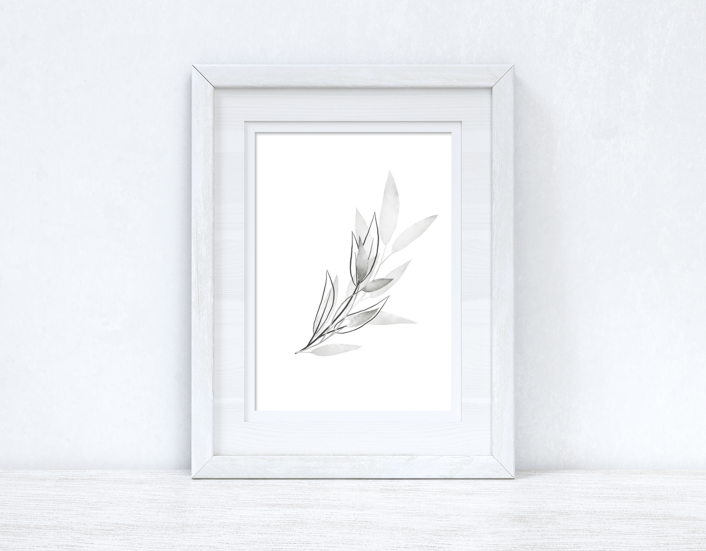 Greys Watercolour Leaves 2 Bedroom Home Wall Decor Print-0