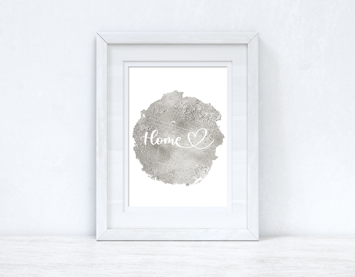 Home Heart Grey Silver Metallic Look Home Simple Room Wall Decor Print-0