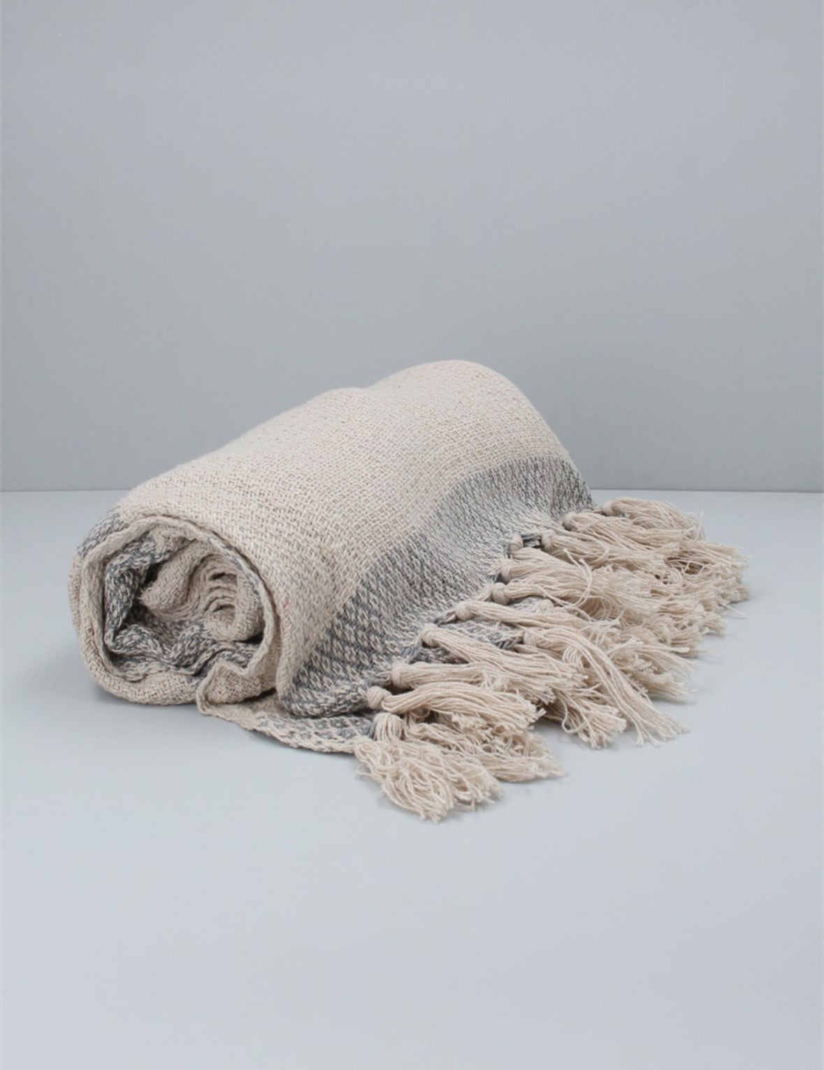 Cotton Throw 150cm - Grey Woven Diamond Stripe