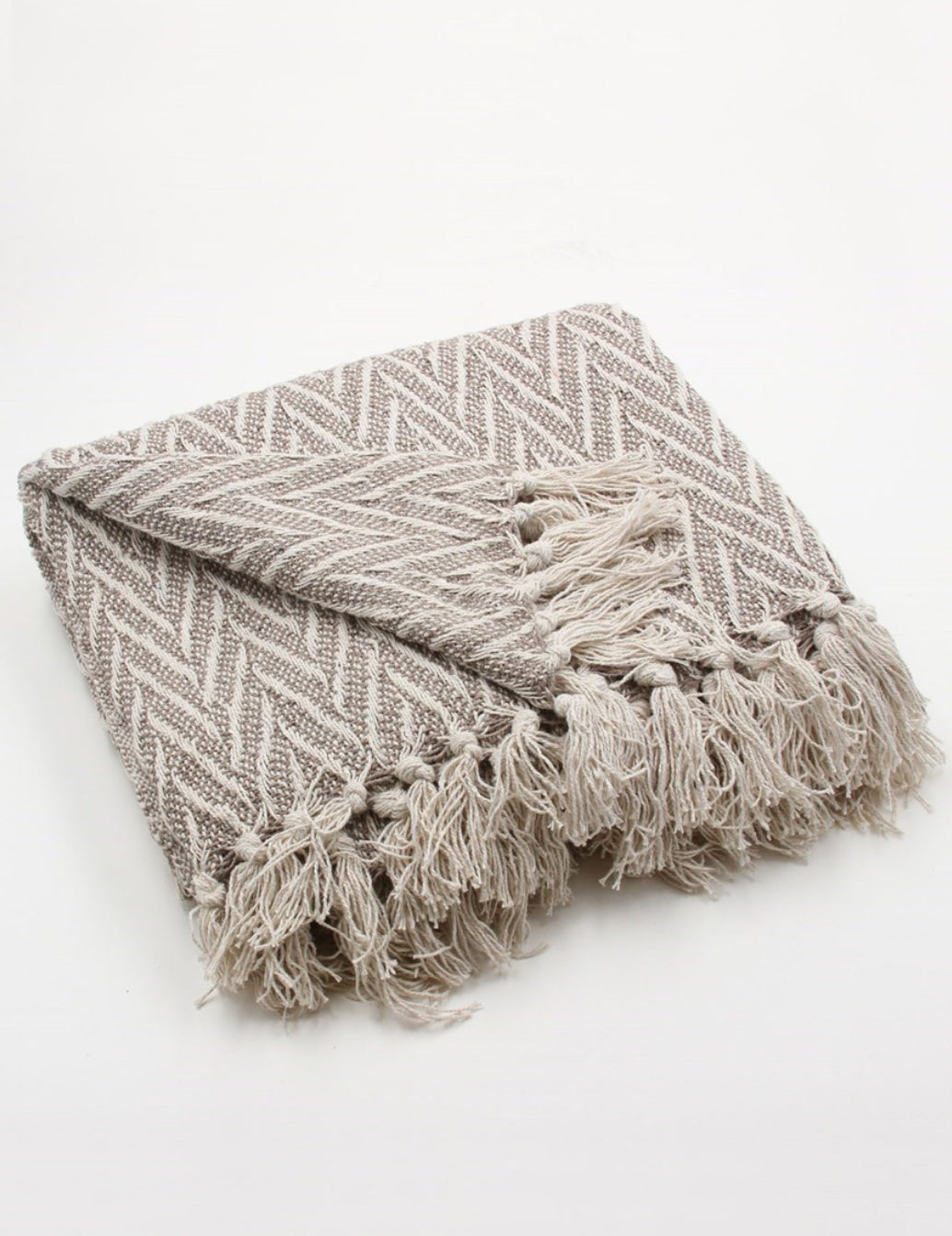 Knitted Throw 150cm - Beige Chevron