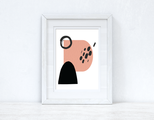 Peach Pink & Black Abstract 5 Colour Shapes Home Wall Decor Print-0