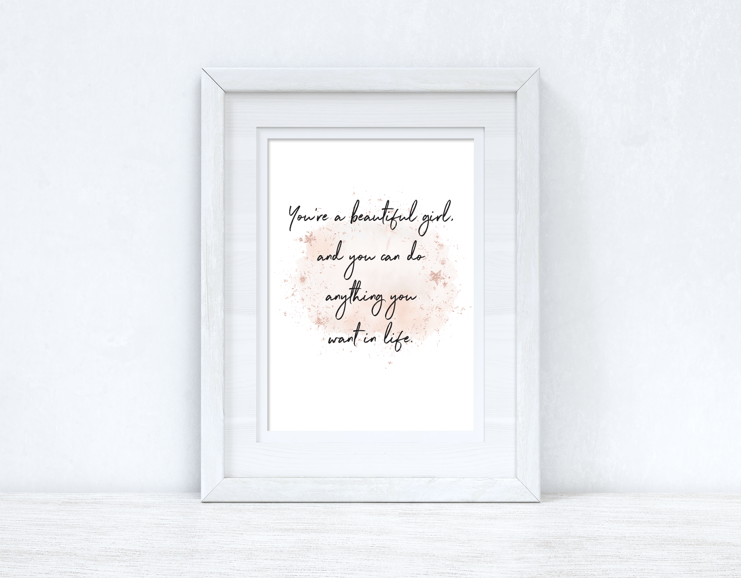 You're A Beautiful Girl Rose Gold Watercolour Inspirational Wall Home Decor Print-0