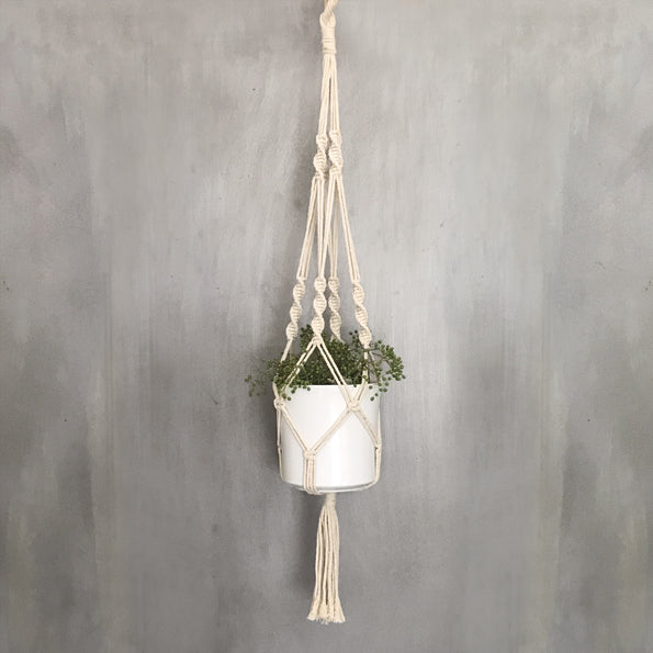 Macrame holder with pot - Cream