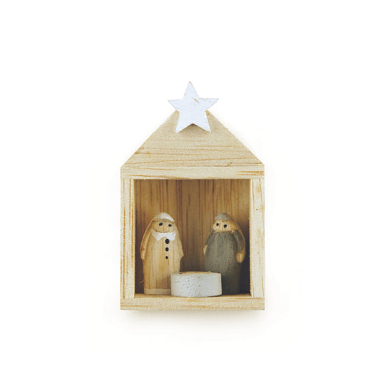 Tiny nativity set in stable