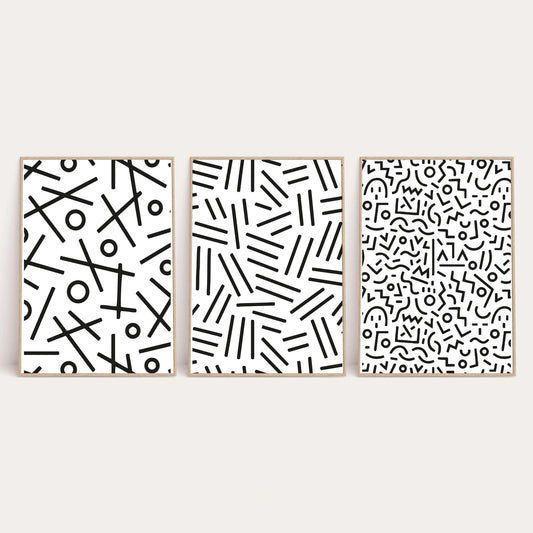 Simple Abstract Set Of 3 Line Bedroom Wall Decor Prints-0