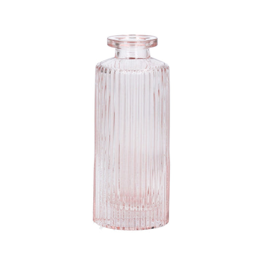 Glass Vase 13cm - Pink Ribbed