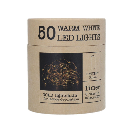 Box/50 LED Lights 5m - Warm White on Gold Wire