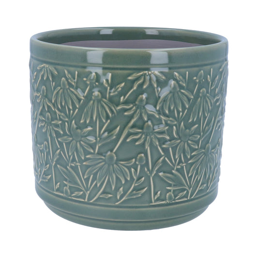 Stoneware Pot Cover 20cm - Dark Sage Rudbeckia