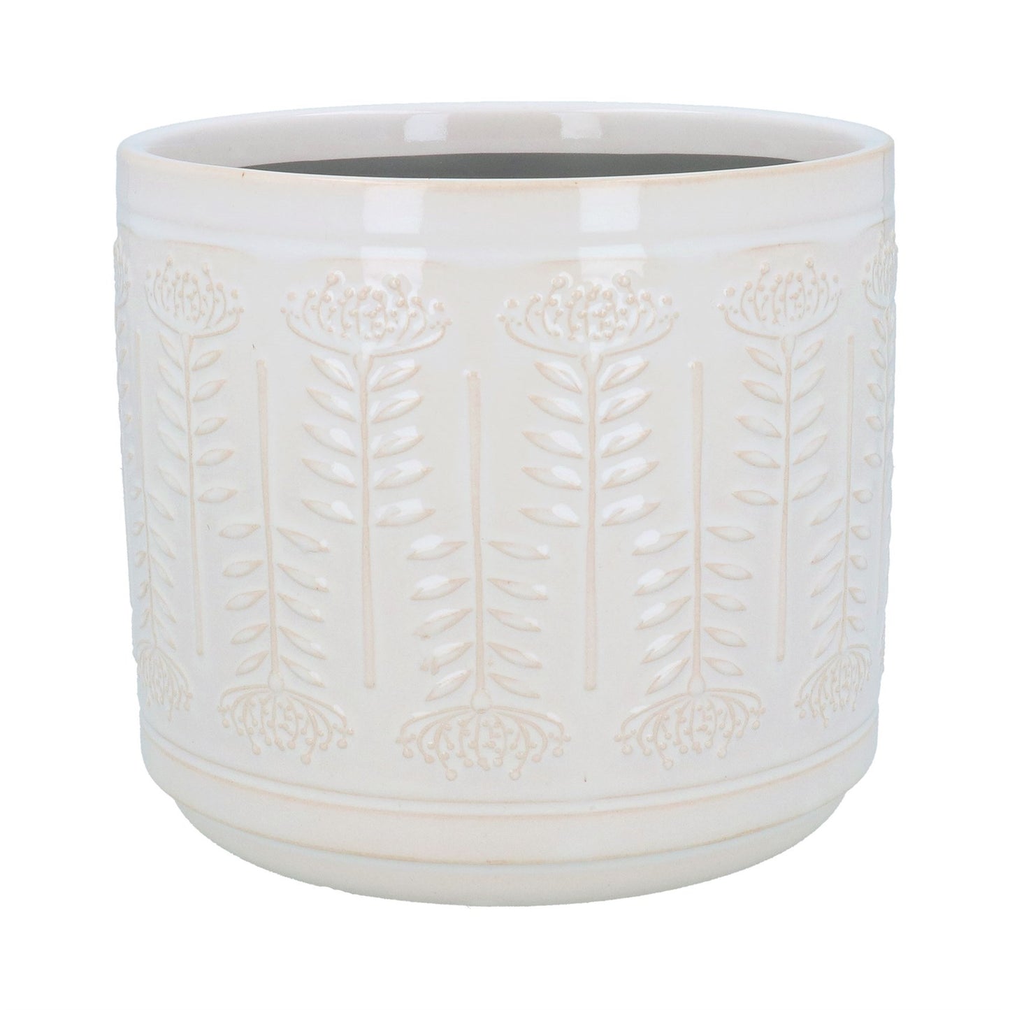 Stoneware Pot Cover 20cm - White Protea