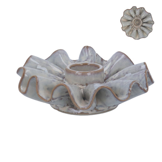 Porcelain Candle Holder 10cm - Taupe Frill
