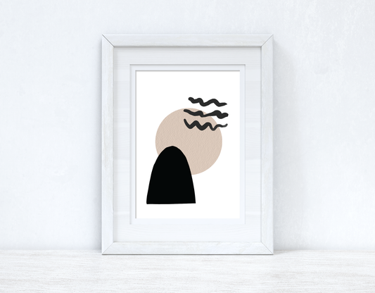 Beige & Black Abstract 4 Colour Shapes Home Wall Decor Print-0
