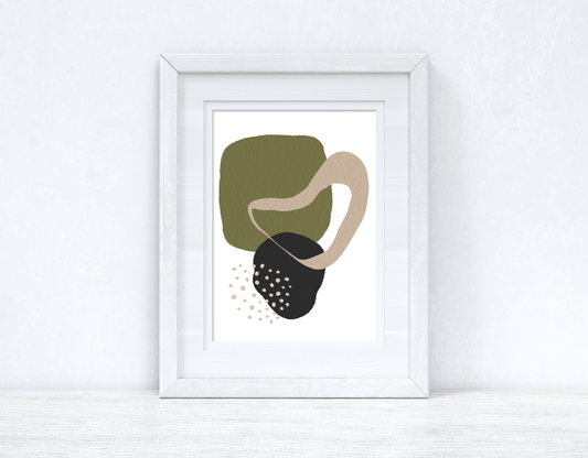 Green Beige & Black Abstract 1 Colour Shapes Home Wall Decor Print-0