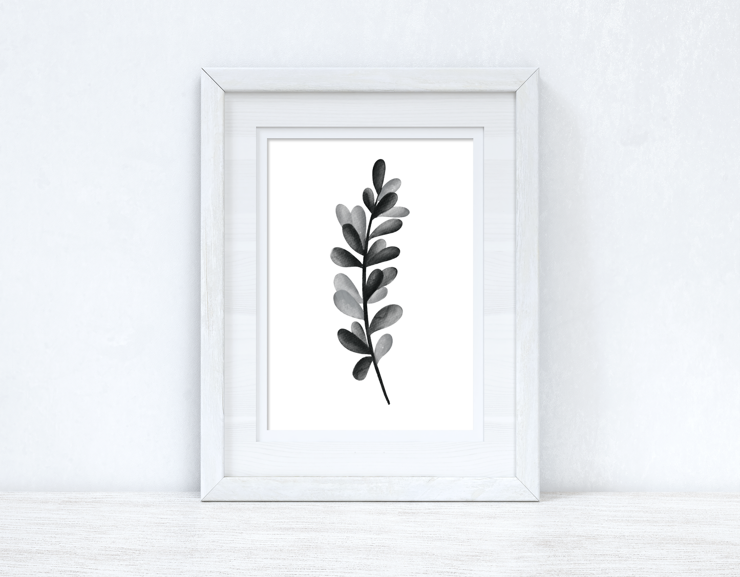 Grey Black Watercolour Leaf Bedroom Home Wall Decor Print-0