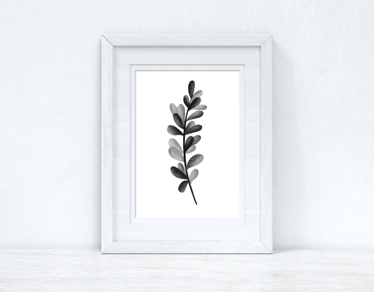 Grey Black Watercolour Leaf Bedroom Home Wall Decor Print-0