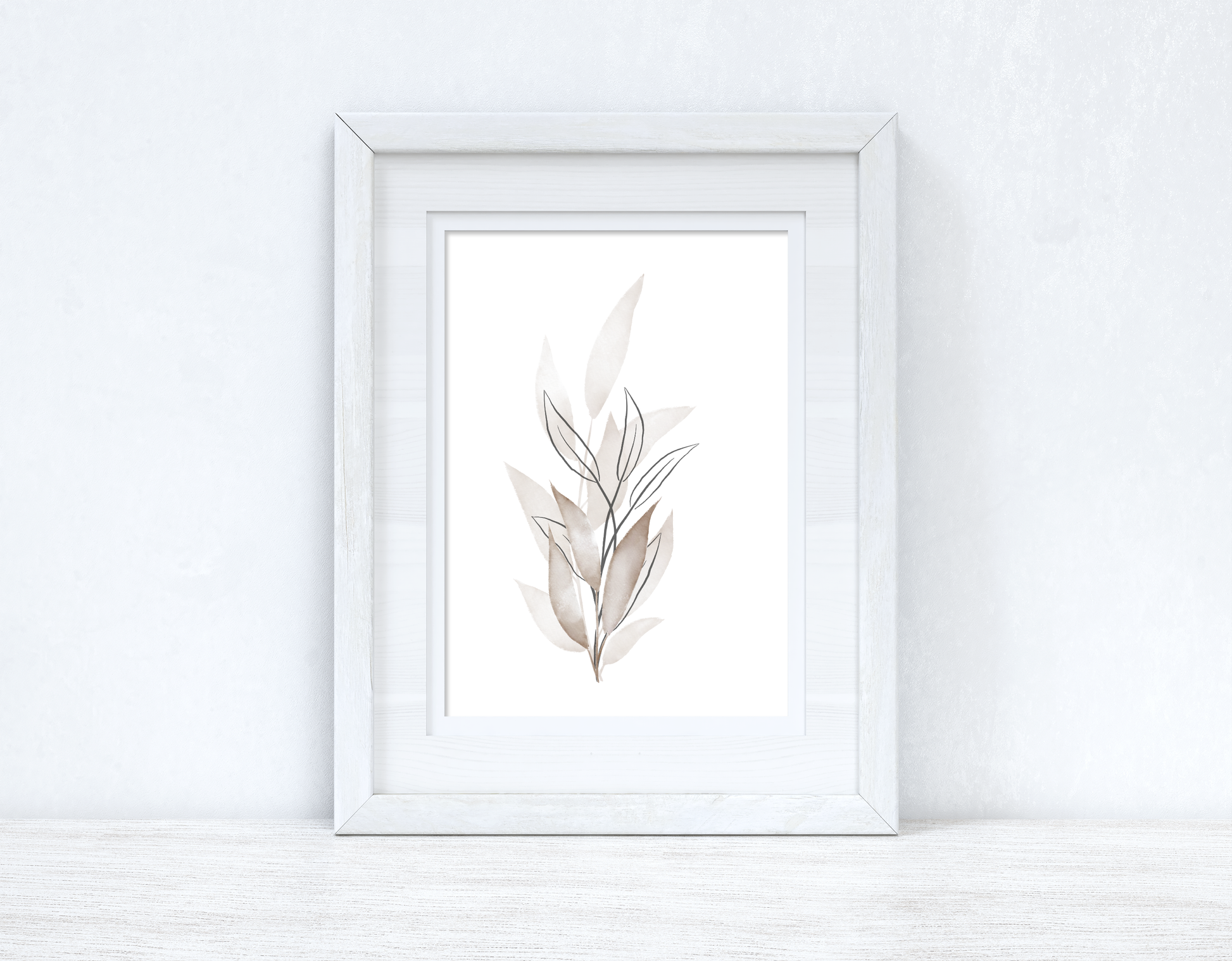 Greys & Naturals Watercolour Leaves Bedroom Home Wall Decor Print-0