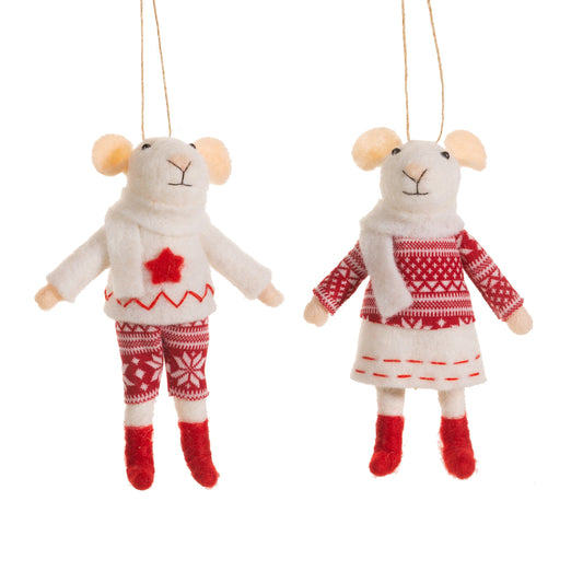 Mouse in Jumper Felt Hanging Decoration - Pair