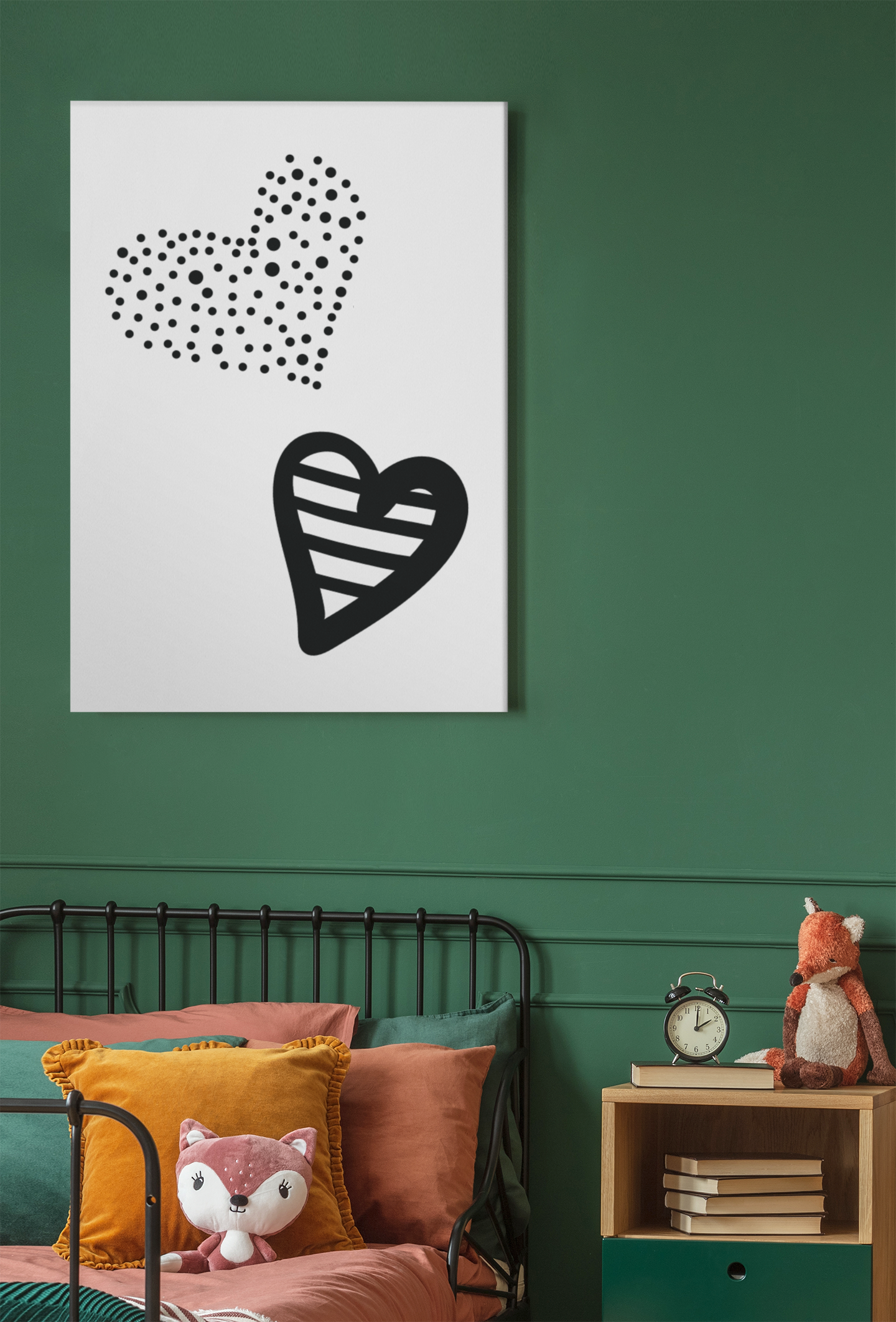 Hearts Black Monochrome Boho Children's Room Wall Bedroom Decor Print-0