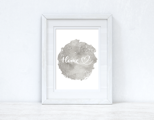 Home Heart Grey Silver Metallic Look Home Simple Room Wall Decor Print-0