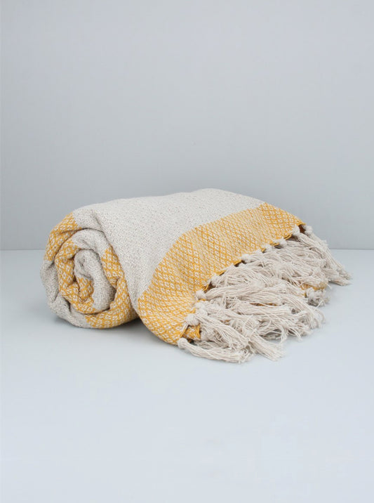 Cotton Throw 150cm - Mustard Woven Diamond Stripe