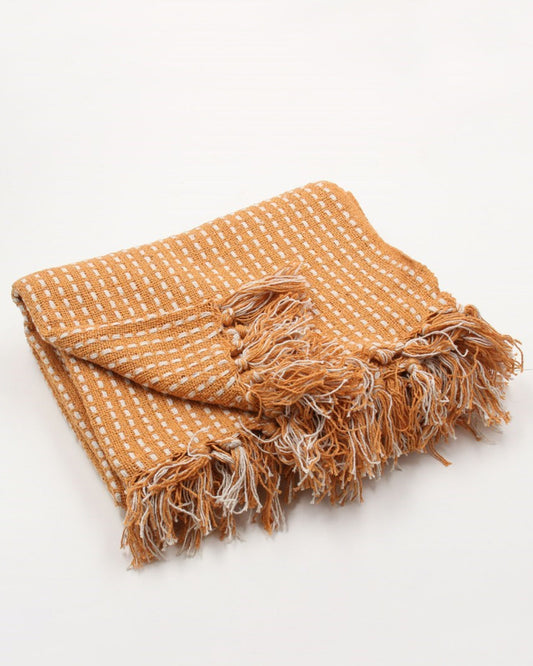 Cotton Throw 150cm - Mustard Woven Stab Stitch