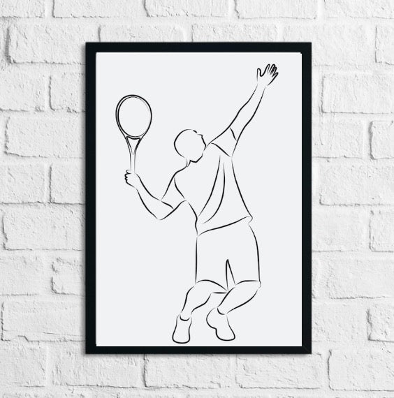 Tennis Player Line Art Home Decor Print-0