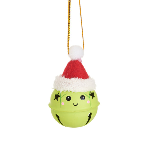 Brussel Sprout in Santa Hat Hanging Bell Decoration