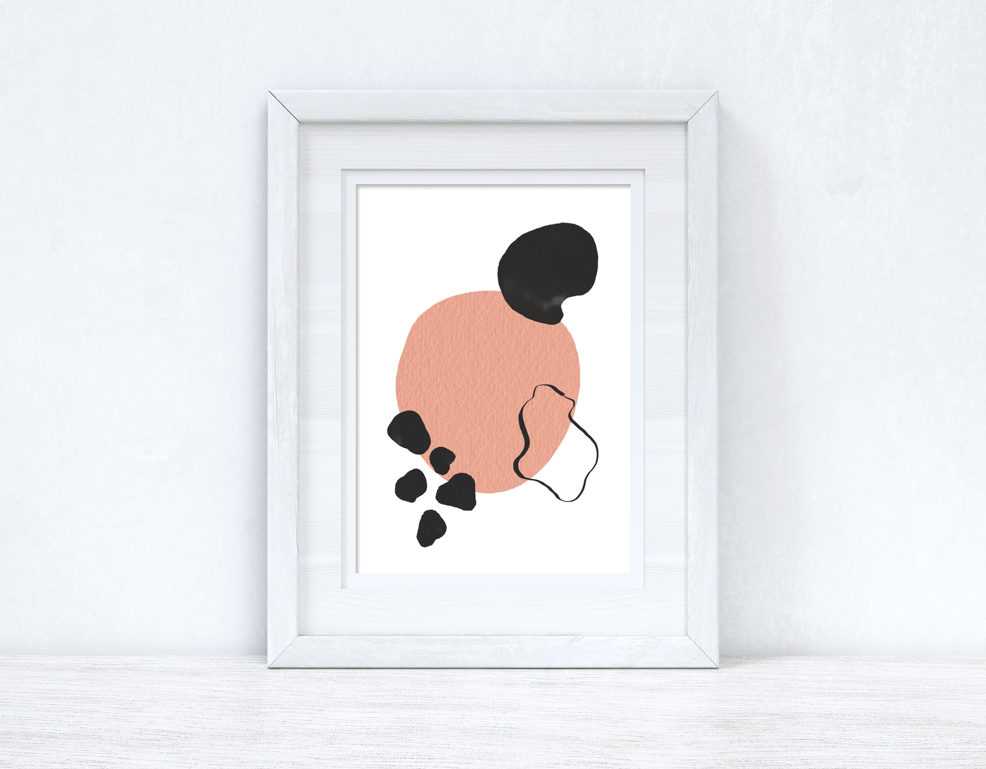 Peach Pink & Black Abstract 4 Colour Shapes Home Wall Decor Print-0