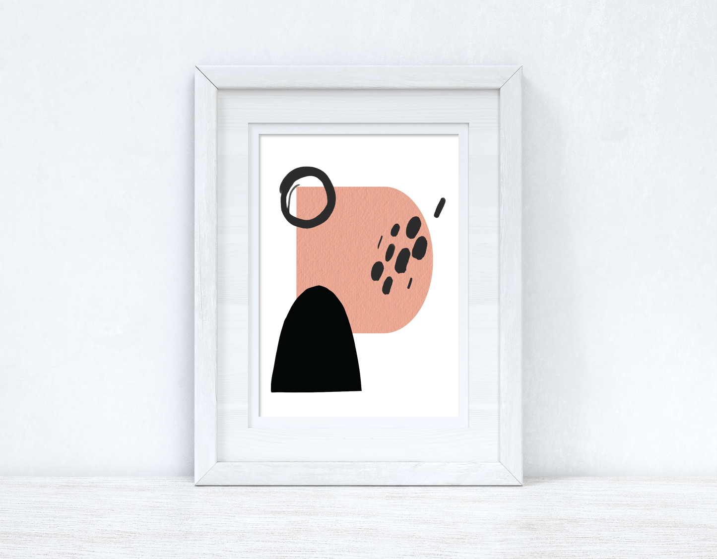 Peach Pink & Black Abstract 5 Colour Shapes Home Wall Decor Print-0