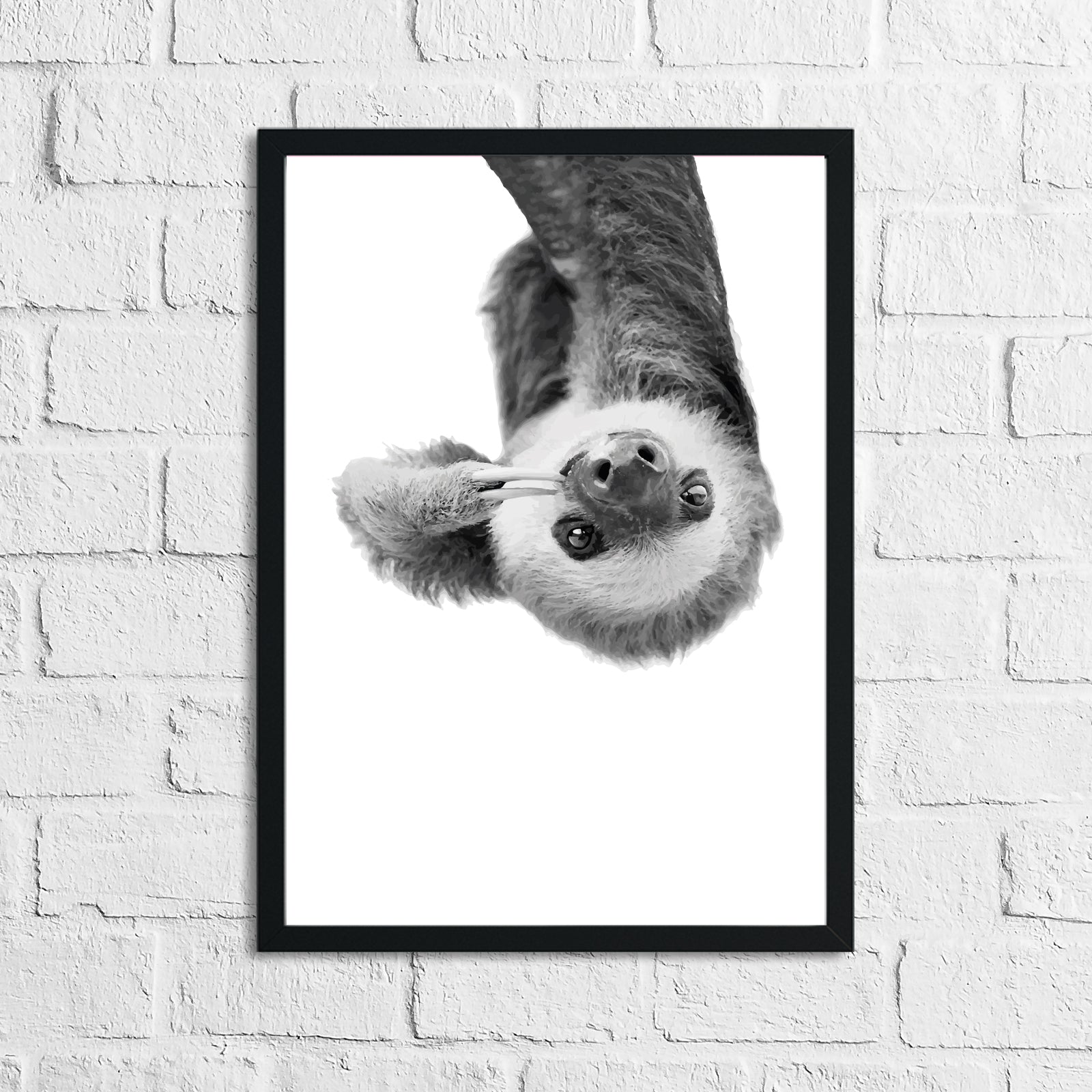 Hanging Sloth Black & White Animal Nursery Children's Room Wall Decor Print-0