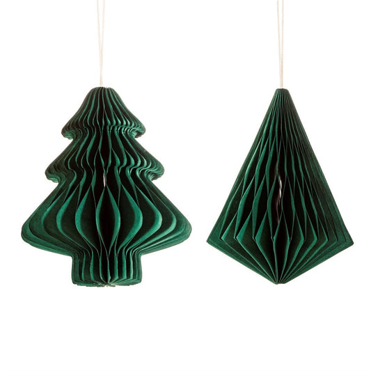 Forest Green Tree & Diamond Paper Honeycomb Hanging Decoration Assorted