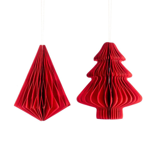 Red Tree & Diamond Paper Honeycomb Hanging Decoration Assorted