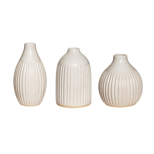 Grooved Bud Vases White - Set of 3