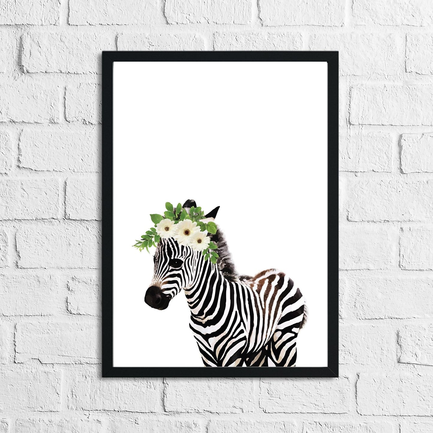 Zebra Wild Animal Floral Nursery Children's Room Wall Decor Print-0