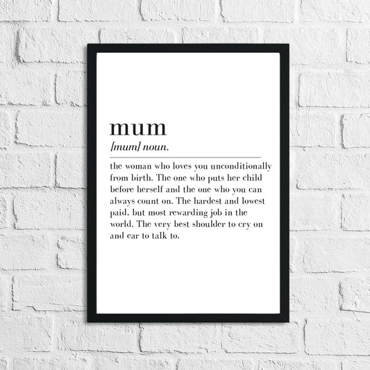 Mothers Day Mum Definition Home Simple Room Wall Decor Print-0